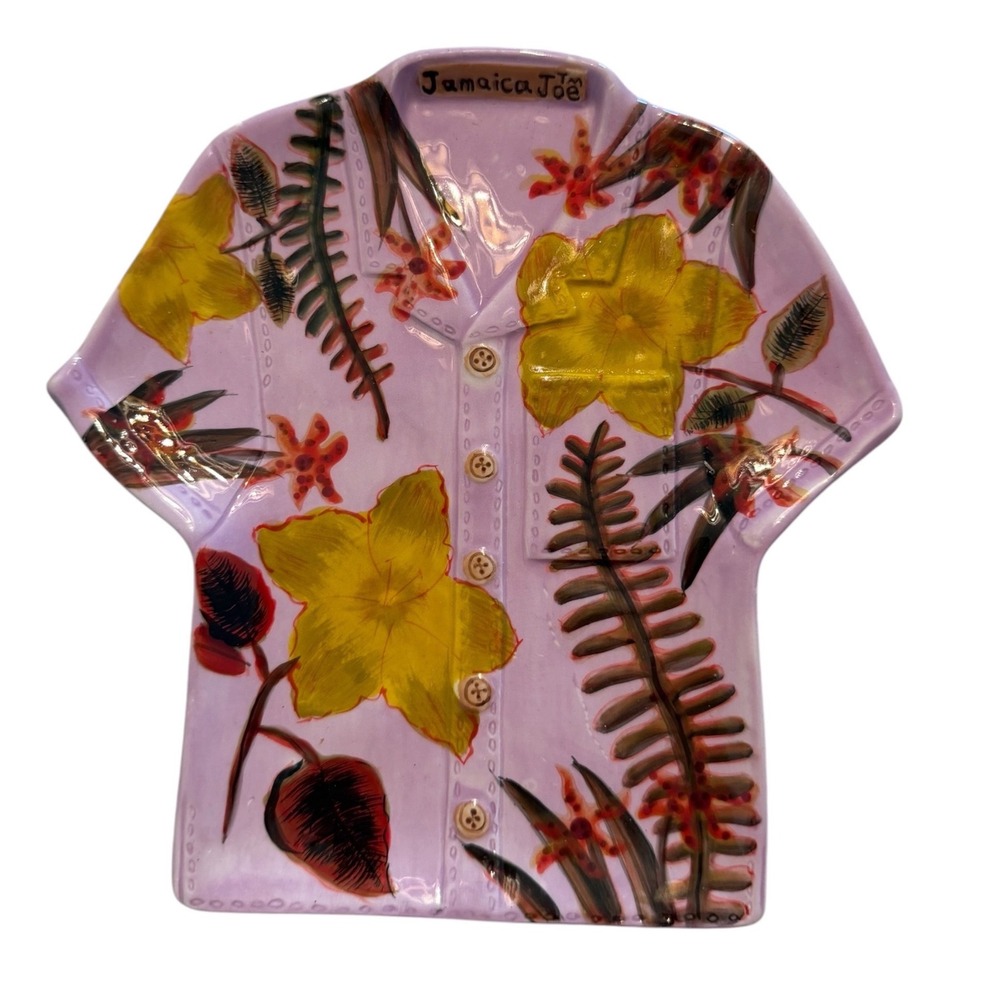 Jamaica Joe Hawaiian Shirt Snack Trinket Dish Purple Floral Ceramic Plate 2004